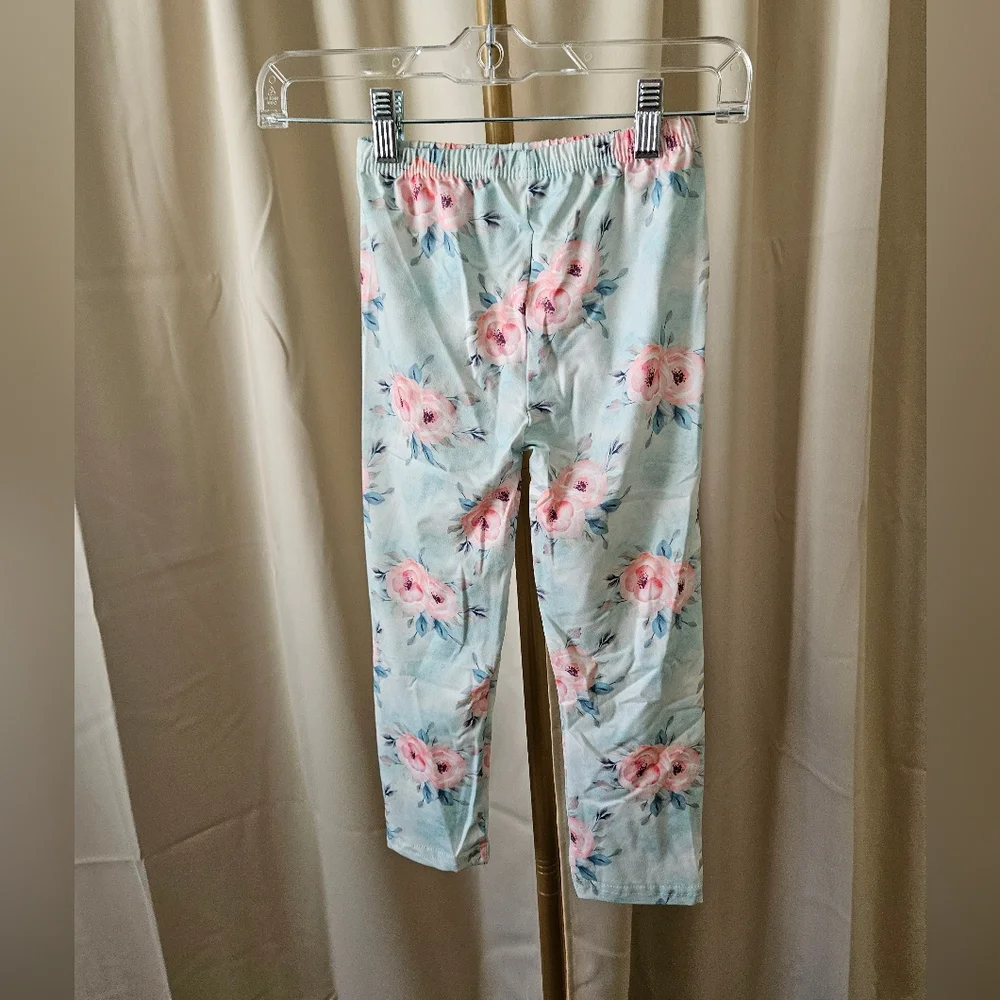 Adorable Sweetness 2-Pc Girls Peach Swing Top & Pastel Floral Leggings Set